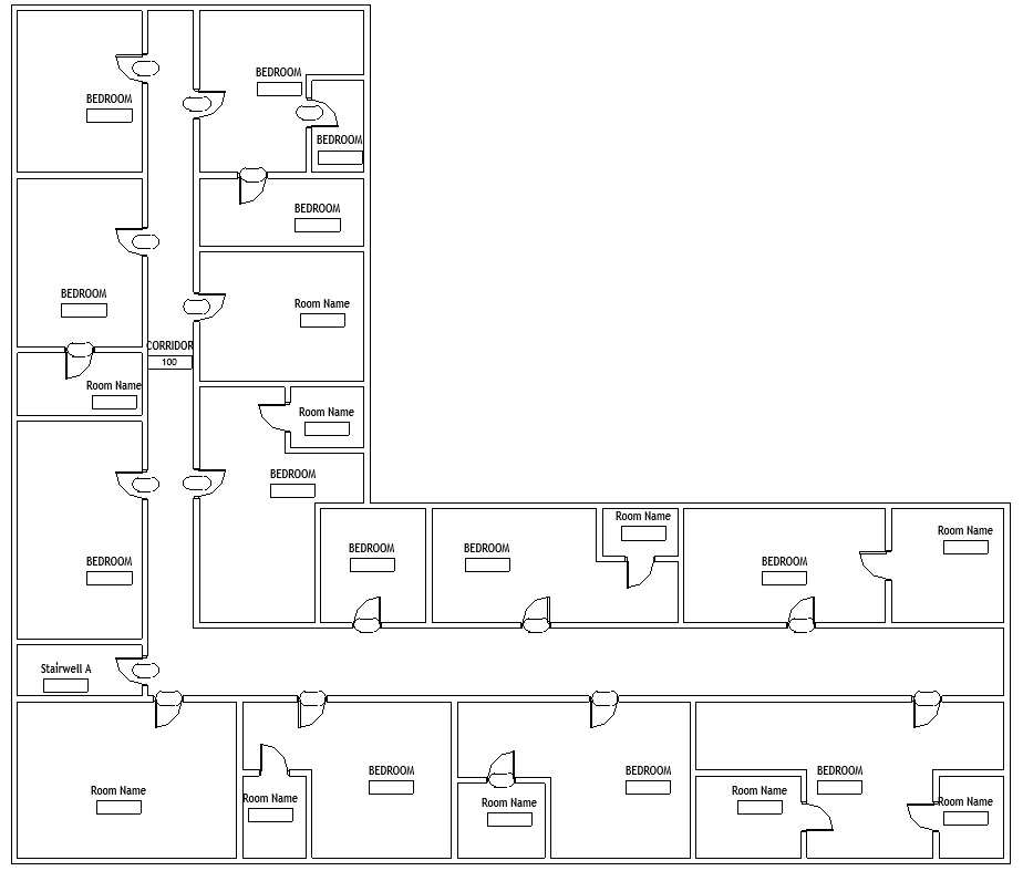 A floor plan before tagging, with placeholder room names and no door numbers